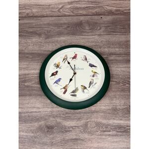 National Audubon Society Hourly Singing Bird Call Green Wall Clock 8” Tested